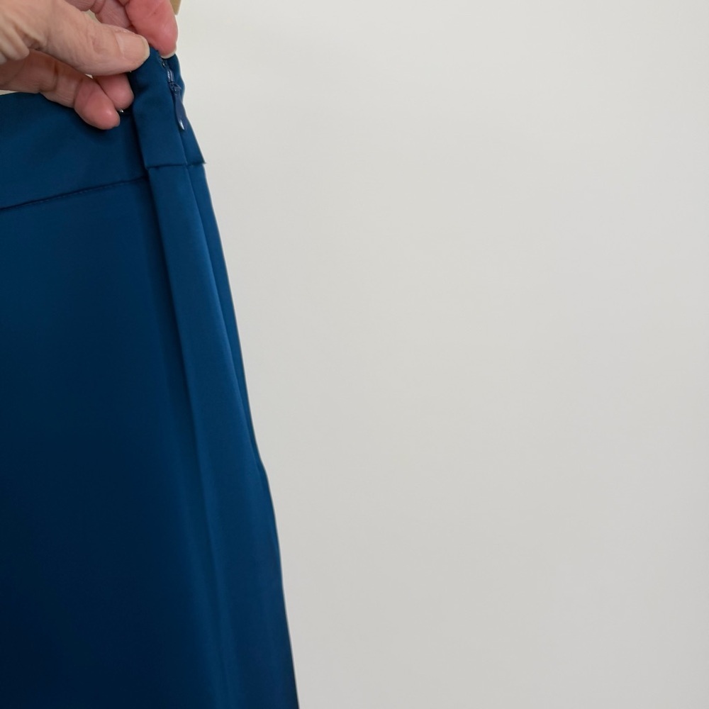 Ann Taylor Teal Satin Wide Leg Pants Fully Lined Side Zip Elegant Career Evening - Picture 4 of 10
